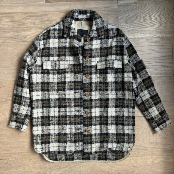 Banana Republic Oversized Italian Bouclé Shirt Jacket Camel Plaid XS - Picture 2 of 8